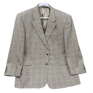 Jack Victor 100% Cashmere Bocawood Golden Brown Blue Blazer Sport Jacket 46 R